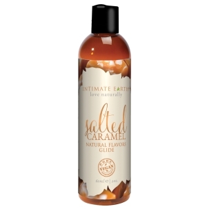 Bottle of  Water Based Lube Intimate Earth showing clean, lightweight formula