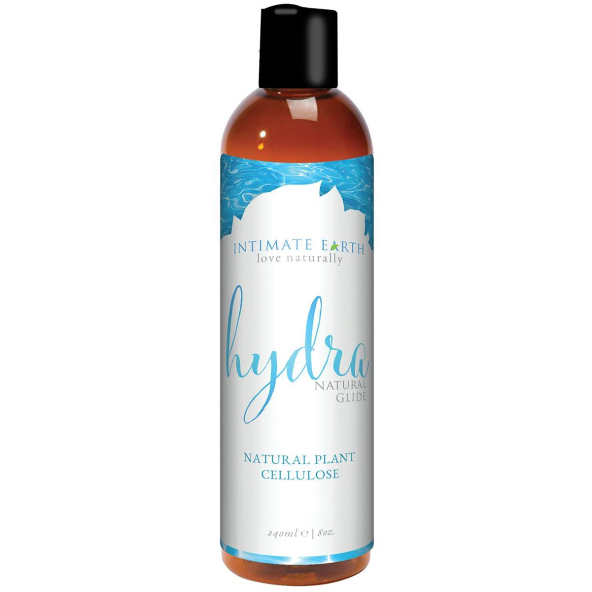 Bottle of  Water Based Lube Intimate Earth showing clean, lightweight formula