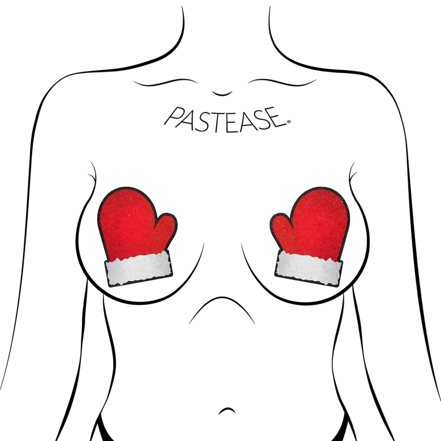 Wearing santa mittens nipples covers by pastease can be fun and sexy!