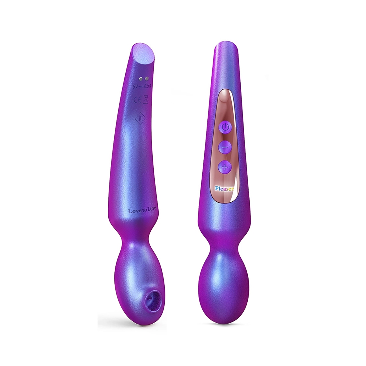 Lovely Planet vibrator Love To Love Pleaser Iridescent Night shown in hand for scale