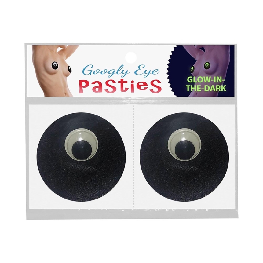 Feel sexy wearing sexy nipple covers  glow in the dark googly eye! Wearing glow in the dark googly eye nipples covers by kheper games can be fun and sexy!