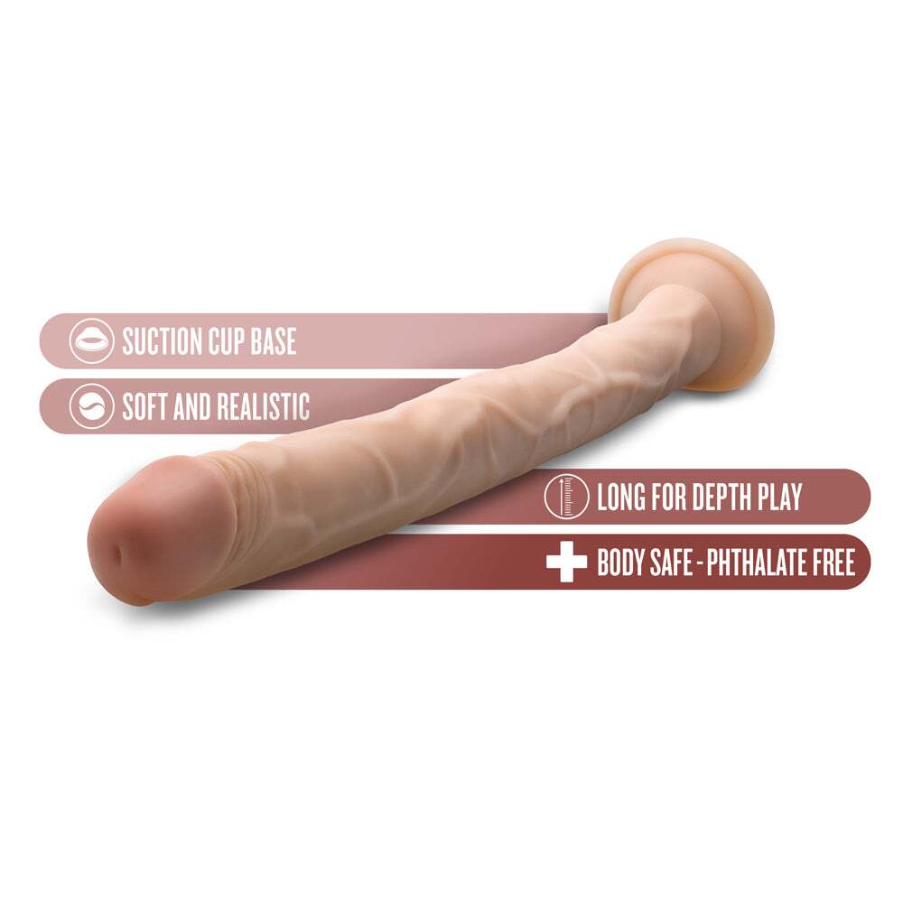 19 inch Dildo by Blush in Vanilla Ivory Beige displayed for pegging Him or Her