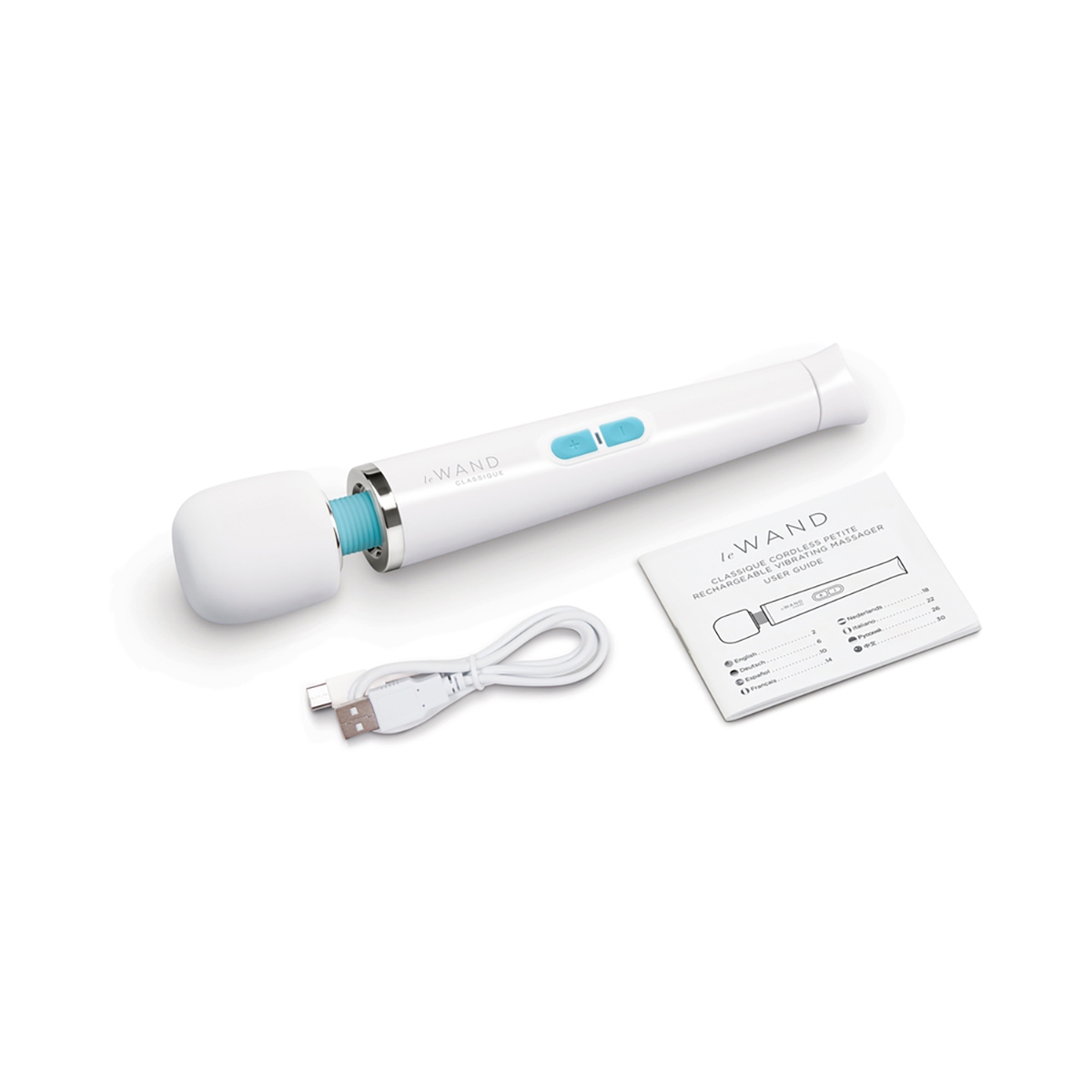 Lifestyle shot featuring the  Le Wand vibrator beside the bed