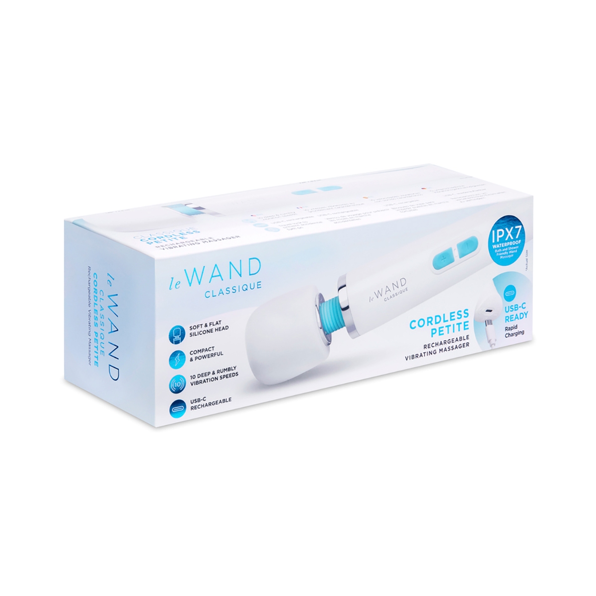 Le Wand vibrator photographed with included accessories