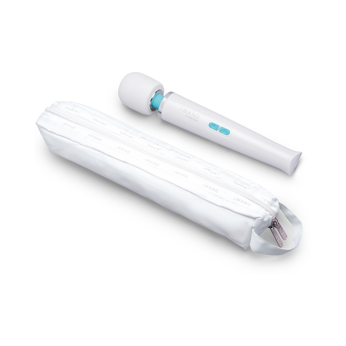 The  Le Wand vibrator resting on soft fabric surface