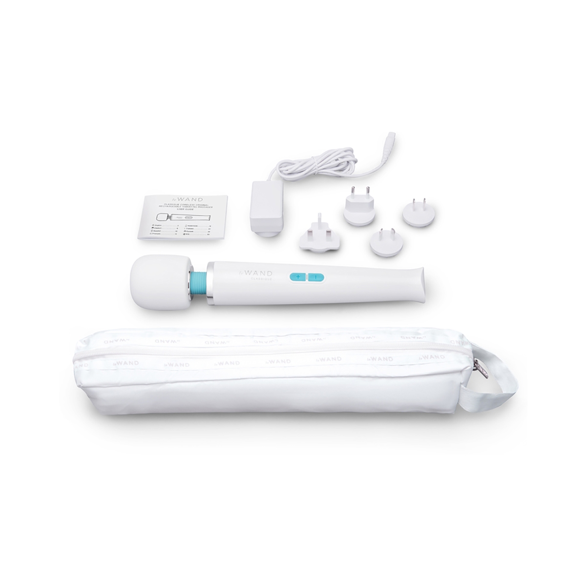 Lifestyle shot featuring the  Le Wand vibrator beside the bed