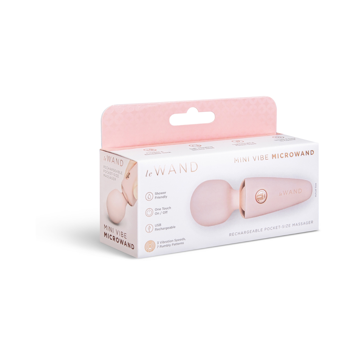 Lifestyle shot featuring the Rose Gold Le Wand vibrator beside the bed