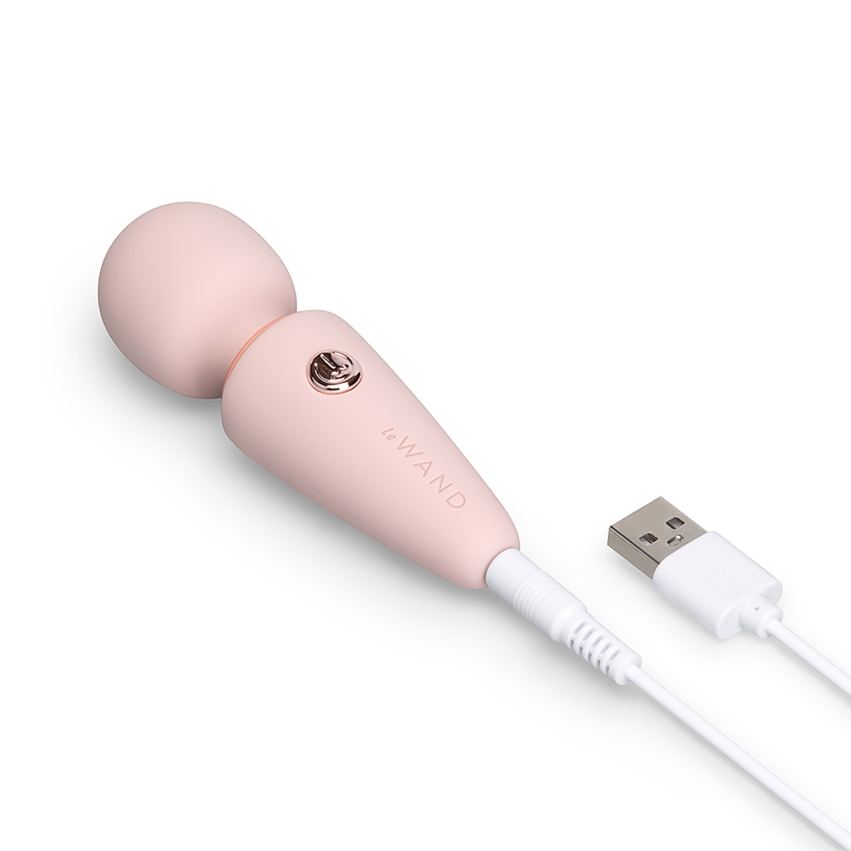 Angled view of the Rose Gold Le Wand vibrator designed for intimate use