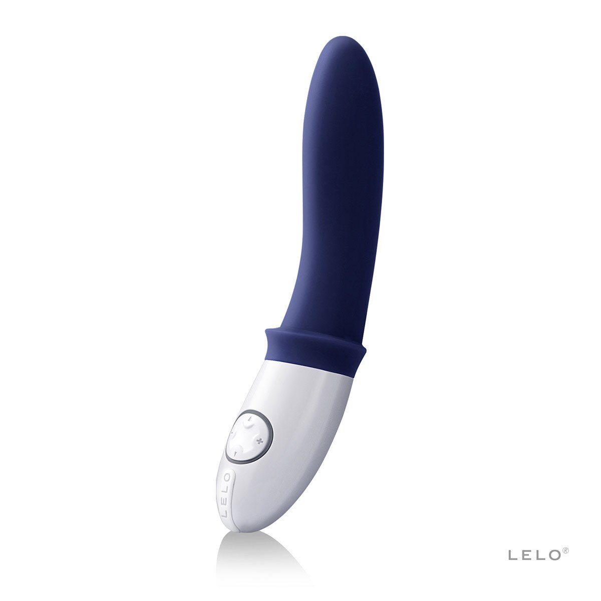 Blue LELO vibrator Billy 2 Deep shown in hand for scale