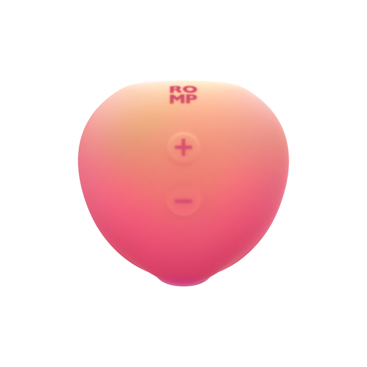Peach ROMP vibrator positioned upright for display