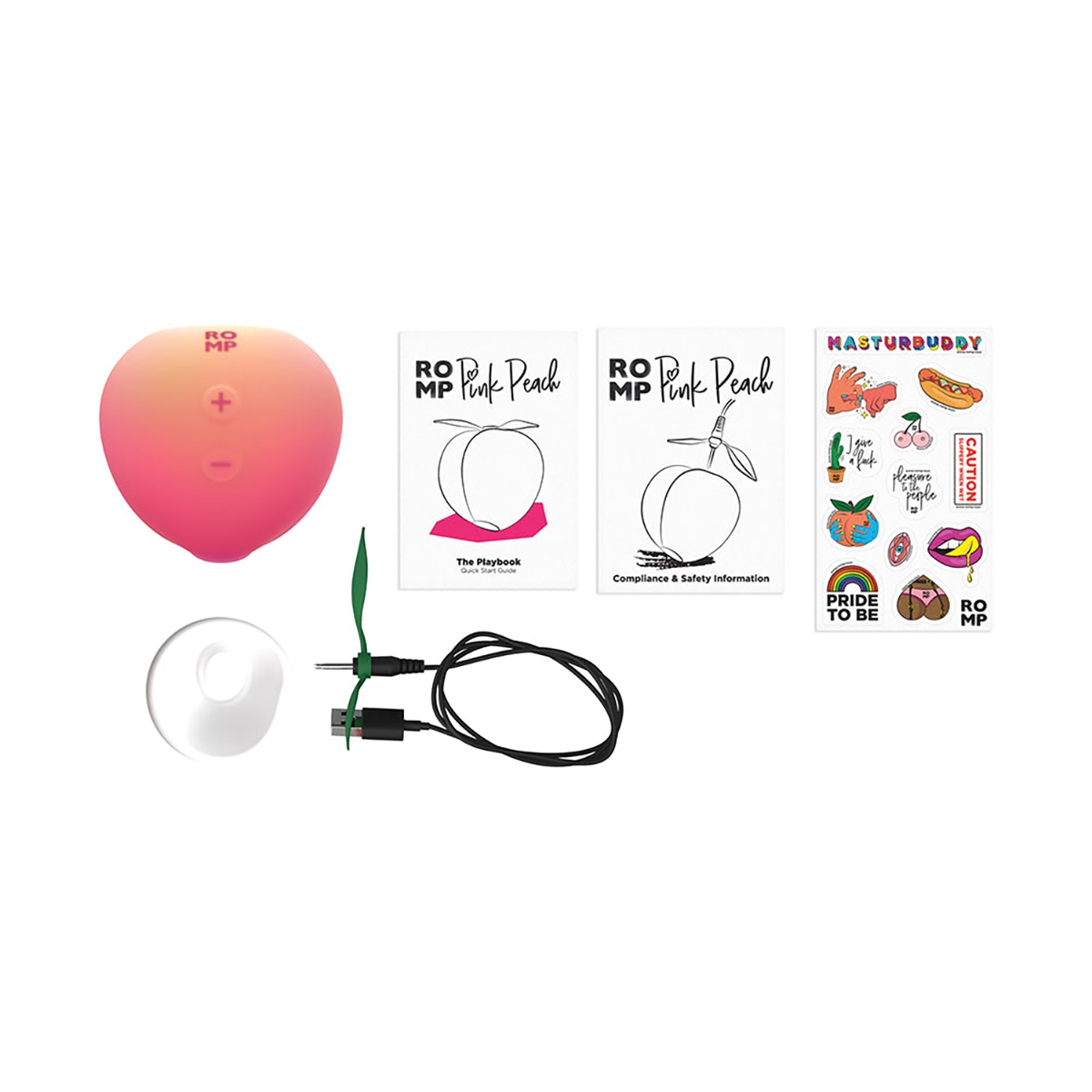 Angled view of the Peach ROMP vibrator designed for intimate use