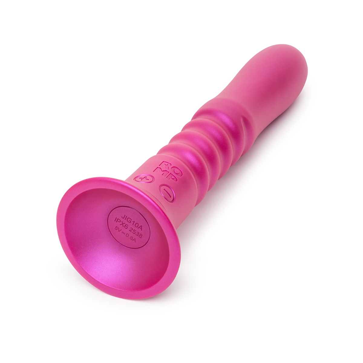 Lifestyle shot featuring the  ROMP vibrator beside the bed