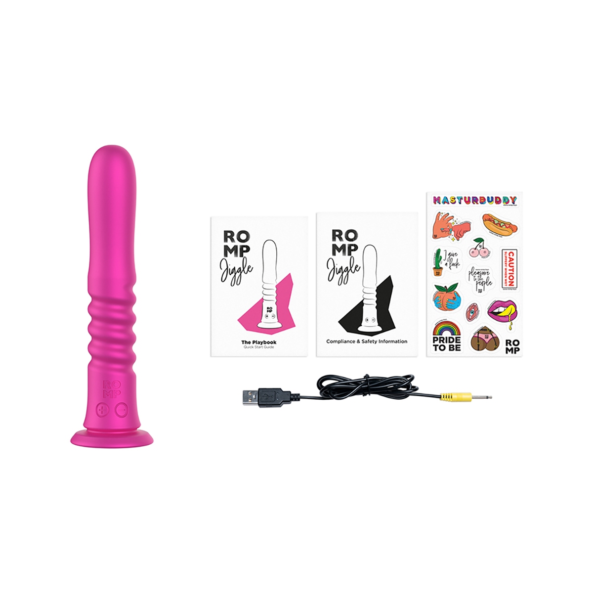 Angled view of the  ROMP vibrator designed for intimate use