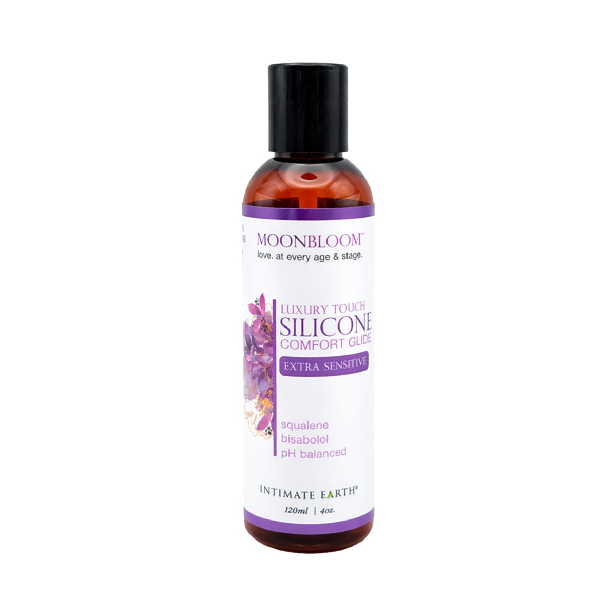 Bottle of  Water Based Lube Intimate Earth showing clean, lightweight formula