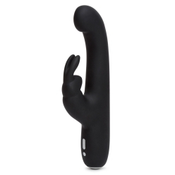 Black Happy Rabbit vibrator Slimline G-Spot shown in hand for scale