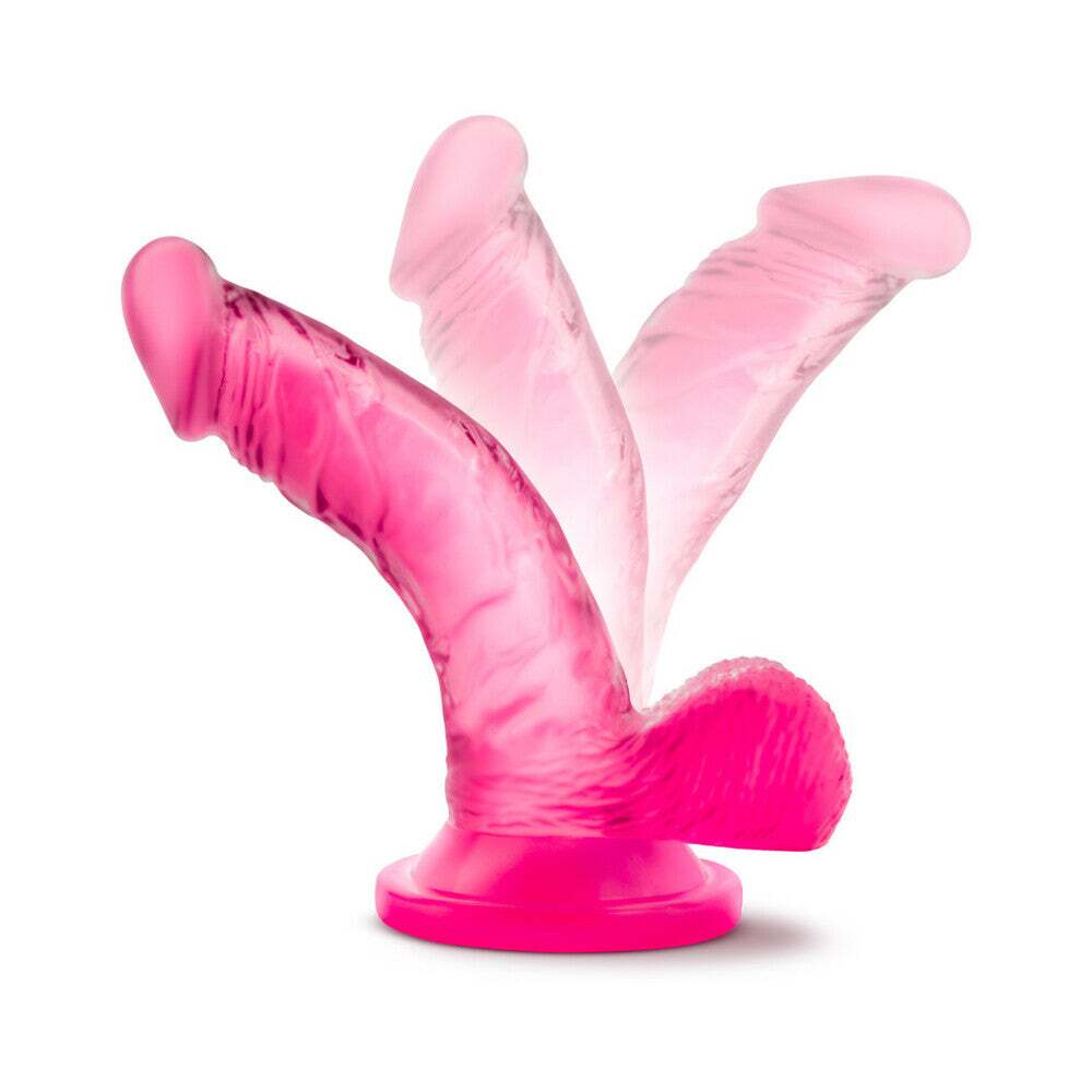 4 inch Dildo by Blush in Hot Pink Magenta Fuchsia displayed for pegging Him or Her