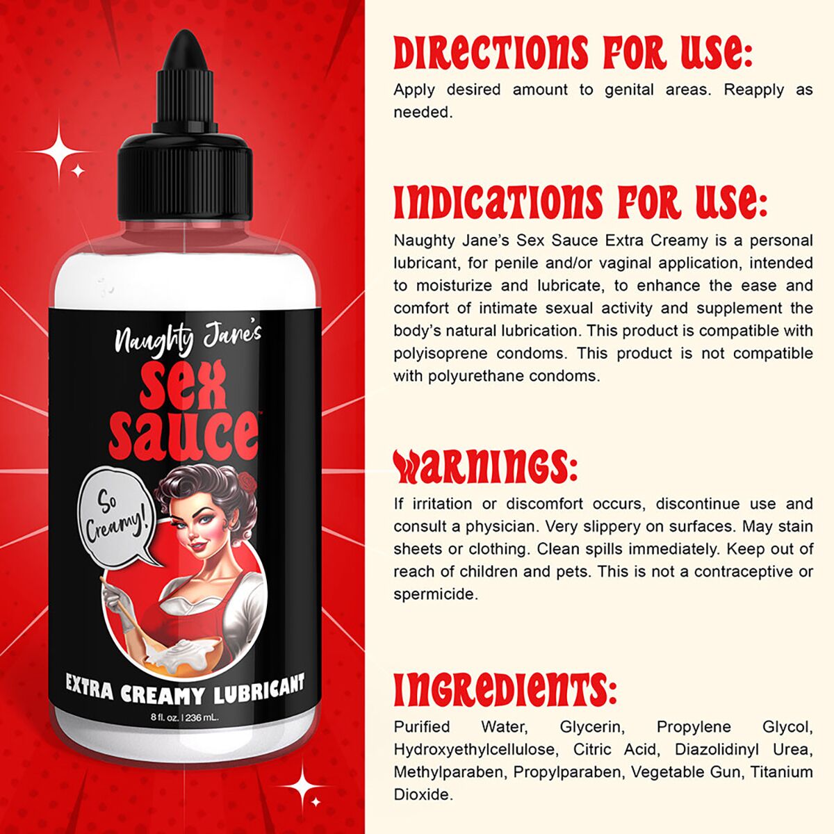 Buy and try Naughty Jane's Sex Sau Ex Crea Lub 8oz water based lubricant by XR Brands for your next sexual encounter with her.