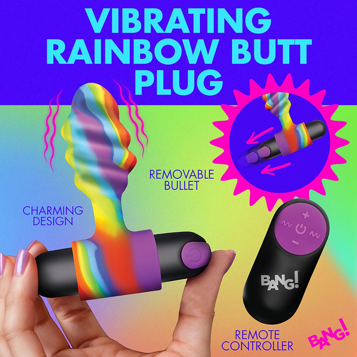 Buy a BANG! Vibrating Rainbow Butt Plug vibrator.