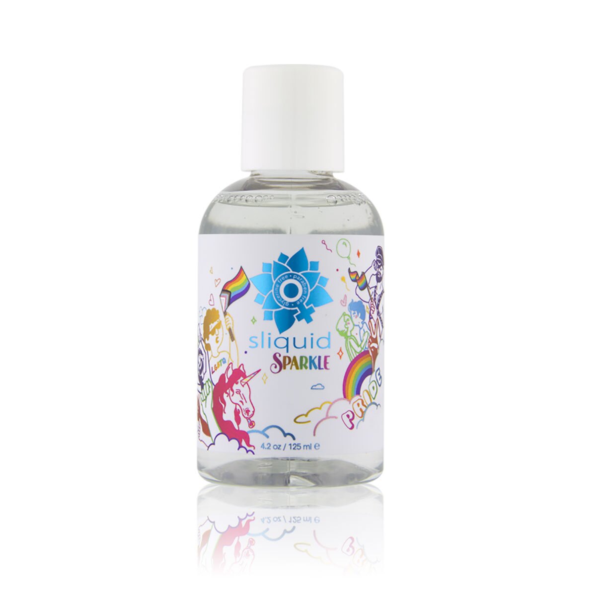 Bottle of 4.2 oz Water Based Lube Sliquid showing clean, lightweight formula