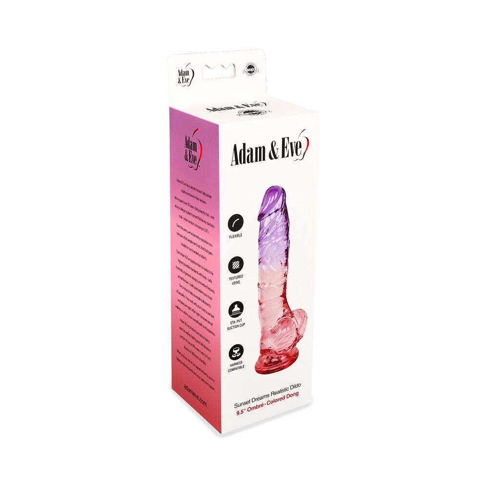 9.5 inch Dildo by Adam & Eve in Multi-Color,Hot Pink Magenta Fuchsia,Purple displayed for pegging Him or Her