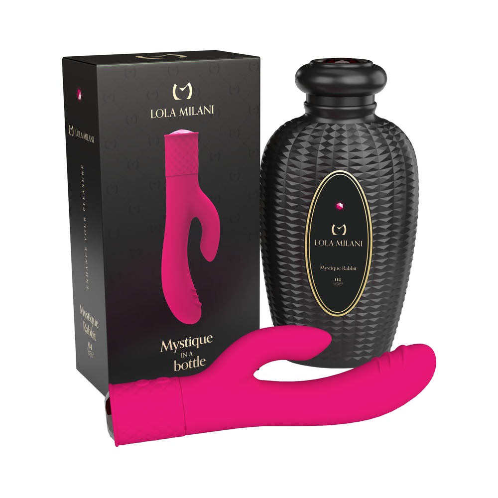 Lola Milani vibrator Mystique Rabbit Fuchsia shown in hand for scale