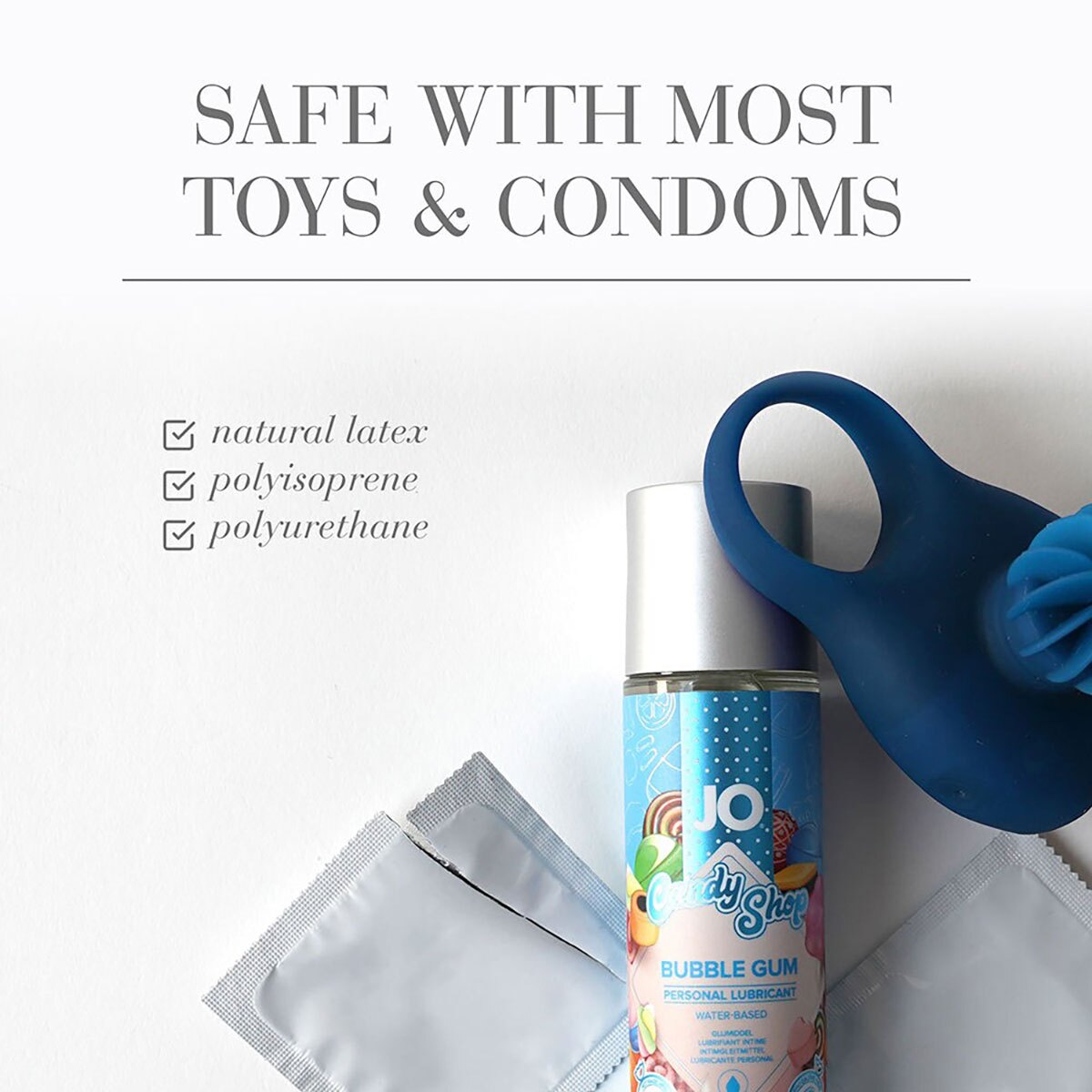 Close-up of  Water Based Lube by System JO with gentle, toy-safe texture
