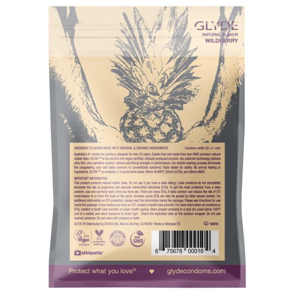 Best Glyde Organic Wildberry Condoms 4pk her care Glyde condoms on sale at herVibrators.com.