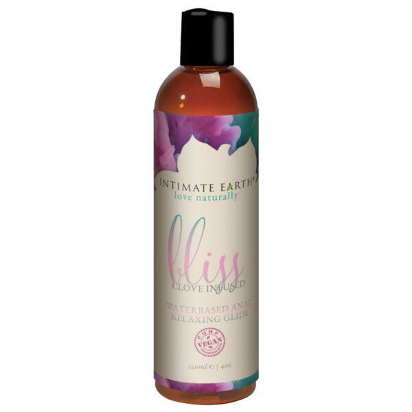 A top choice for Vegans, Intimate Earth Bliss Water-Based Anal Relaxing Glide 4oz personal vegan lubricant by Intimate Earth is for sale at herVibrators.com.