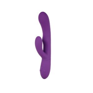 Purple Femme Funn vibrator Ultra Rabbit shown in hand for scale