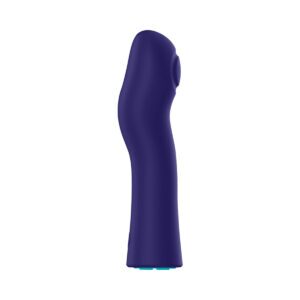 Femme Funn vibrator FemmeFunn Hana Thumping Dark Pur shown in hand for scale