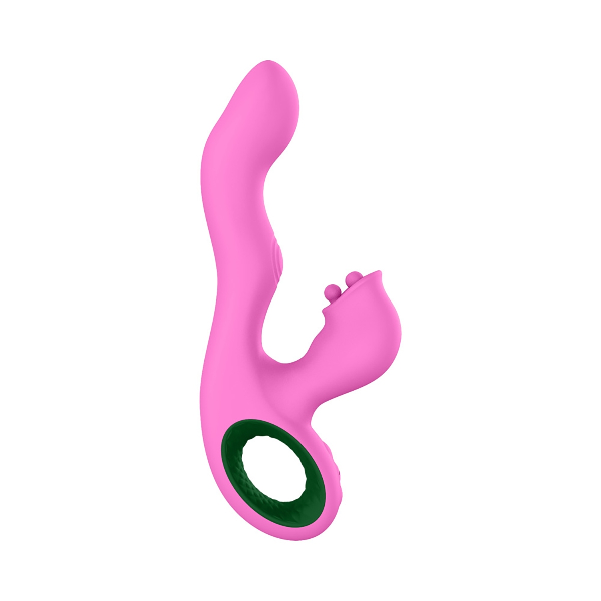 Pink Femme Funn vibrator FemmeFunn Pallina Thumping Rabbit shown in hand for scale