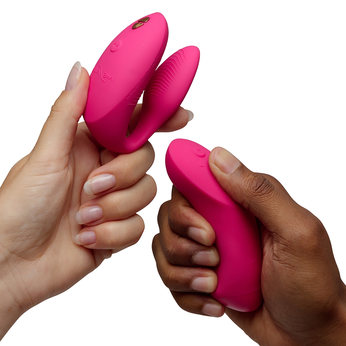 Lifestyle shot featuring the Pink We-Vibe vibrator beside the bed