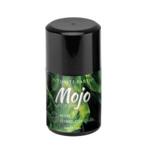 Bottle of 1 oz Vegan Lube Intimate Earth showing plant-powered formula