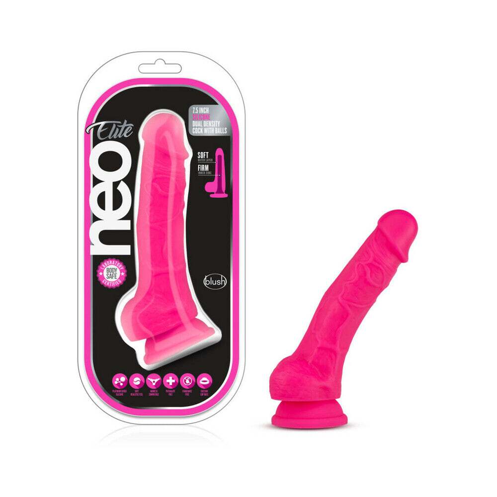7.5 inch Dildo by Blush in Hot Pink Magenta Fuchsia shown for use by Her or Him