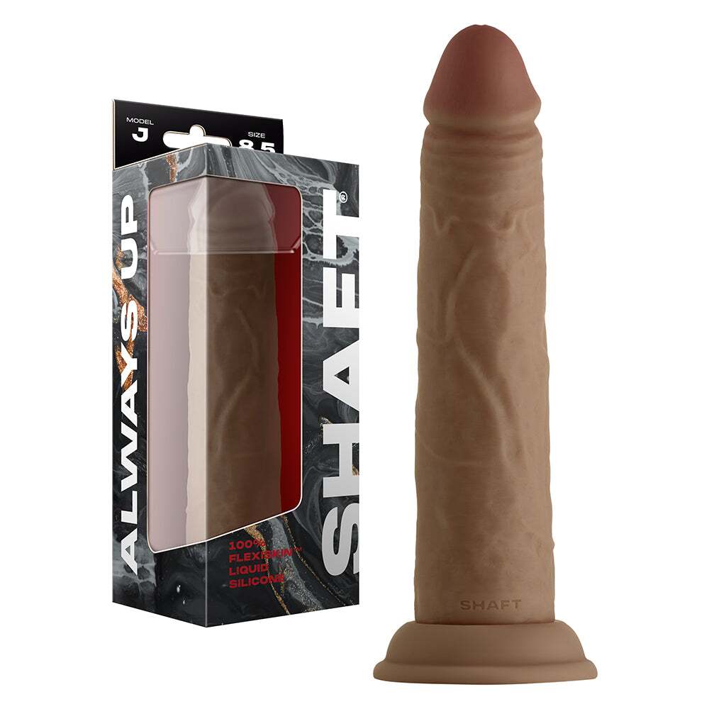 8.5 inch Dildo by Shaft in Tan Light Brown Mocha shown for use by Her or Him