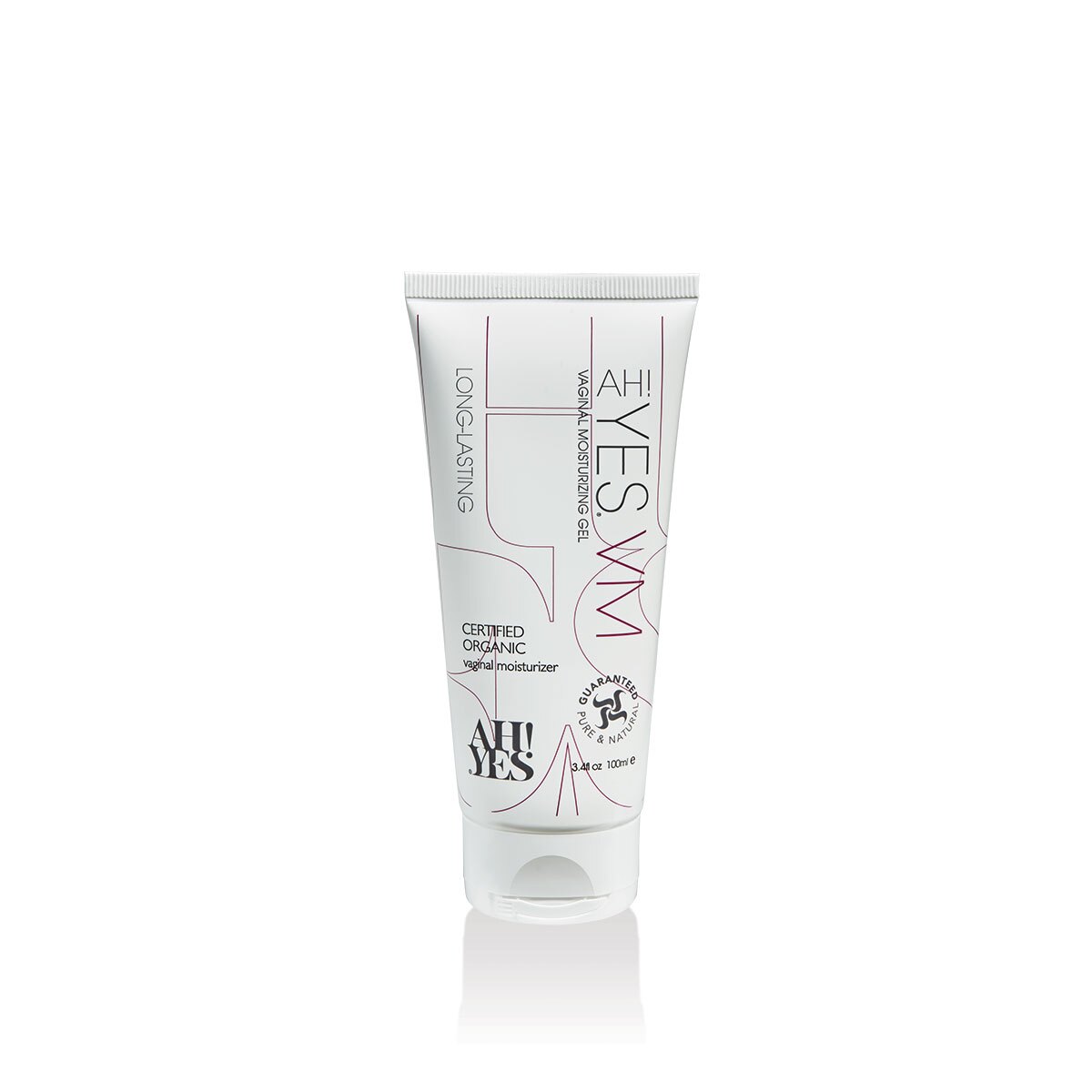 Bottle of  Organic Lube AH! YES showing clean, plant-based formula