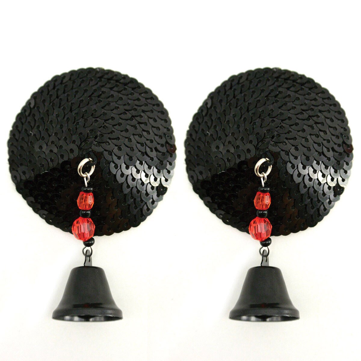 Feel sexy wearing sexy nipple covers  Round Black Sequin w Bells! Wearing Round Black Sequin w Bells nipples covers by Bijoux de Nip can be fun and sexy!