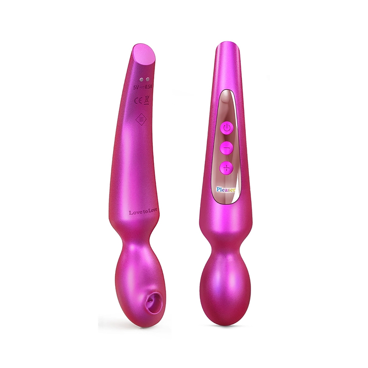 Lovely Planet vibrator Love To Love Pleaser Iridescent Berry shown in hand for scale