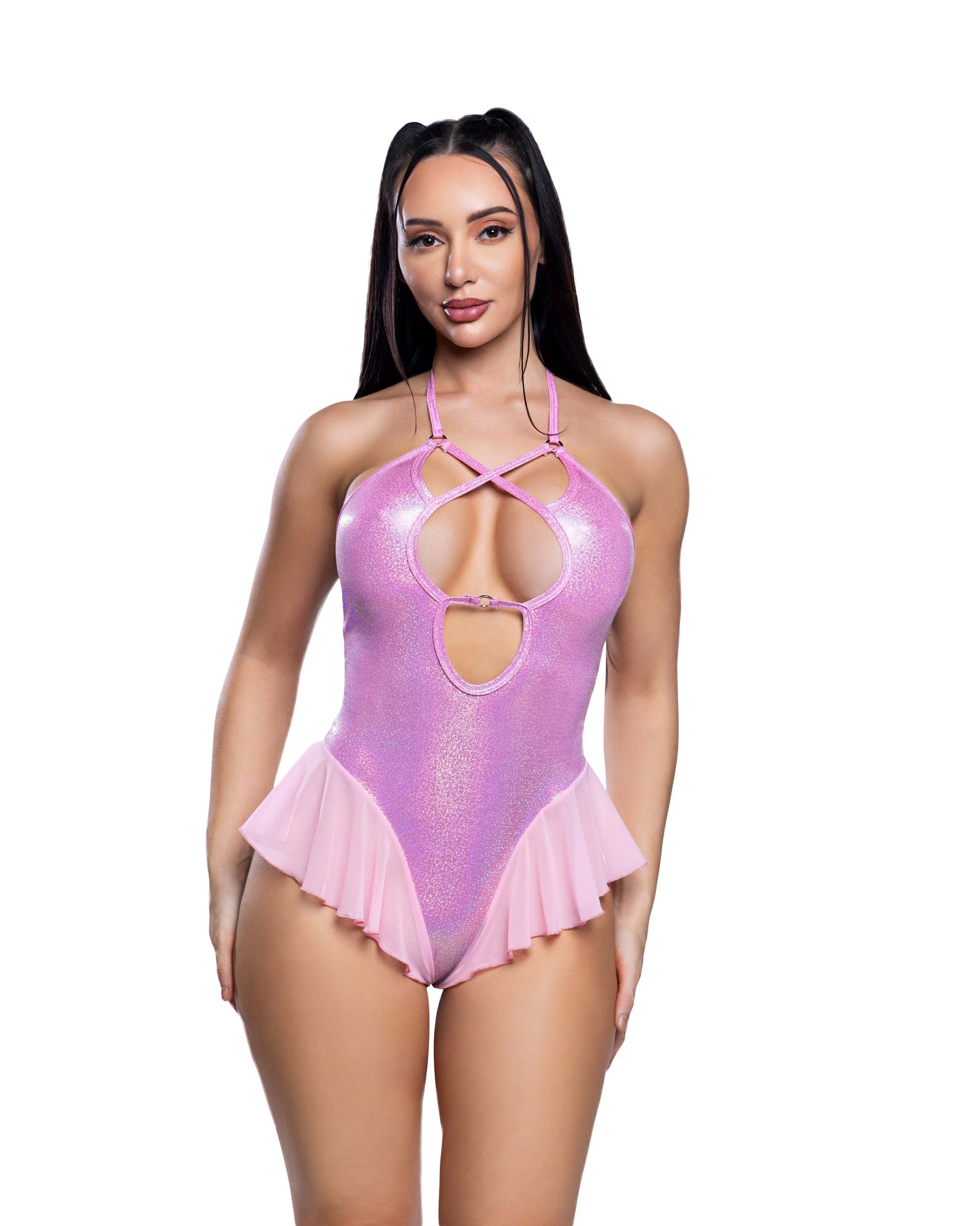 Light pink ballerina rave bodysuit with a softer dance-inspired silhouette with a feminine
