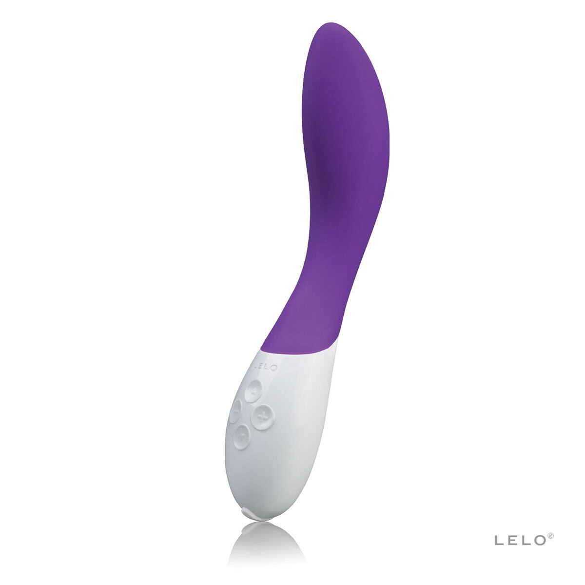 Purple LELO vibrator Mona 2 shown in hand for scale