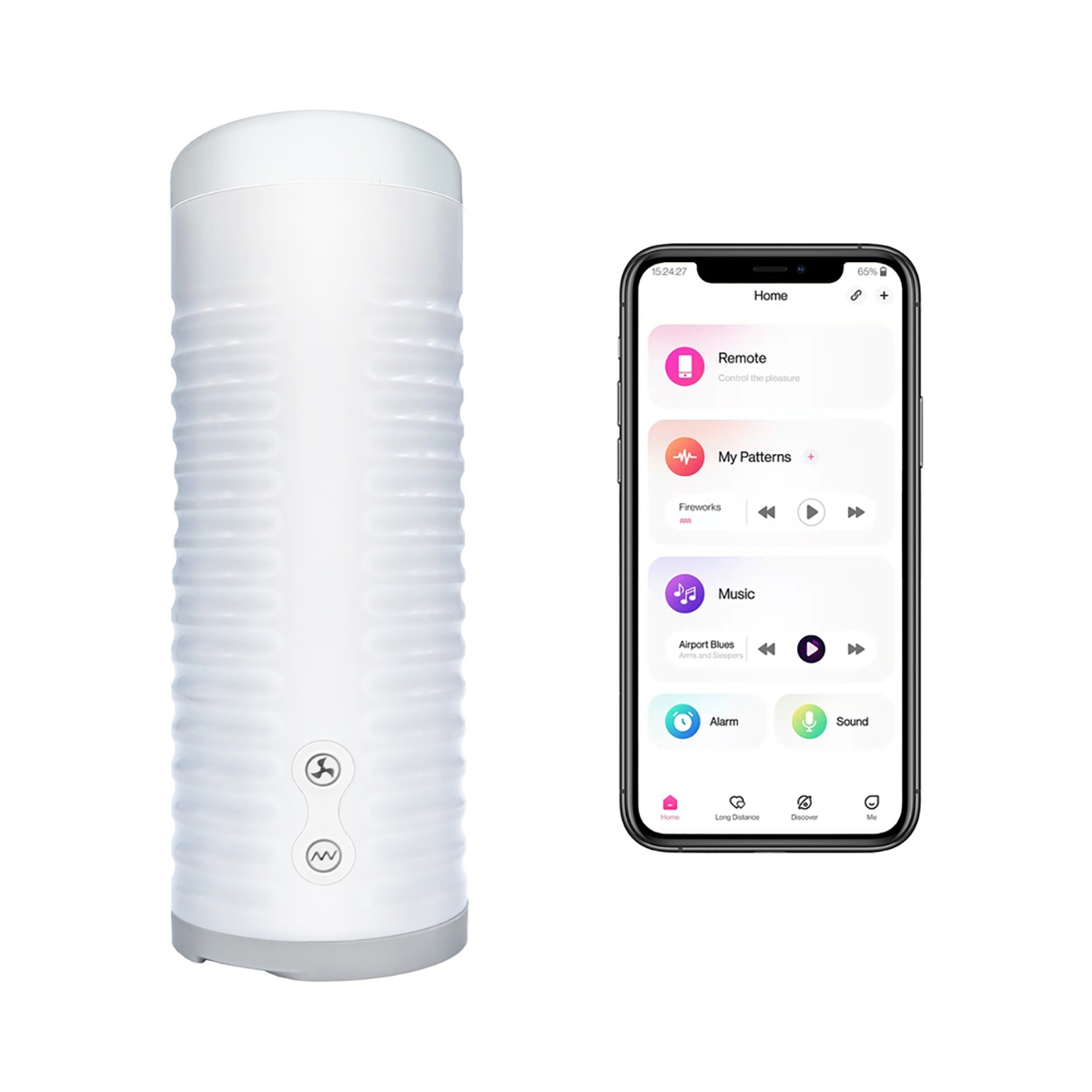 Lovense vibrator Max 2 Bluetooth Masturbator Neutral Sleeve shown in hand for scale