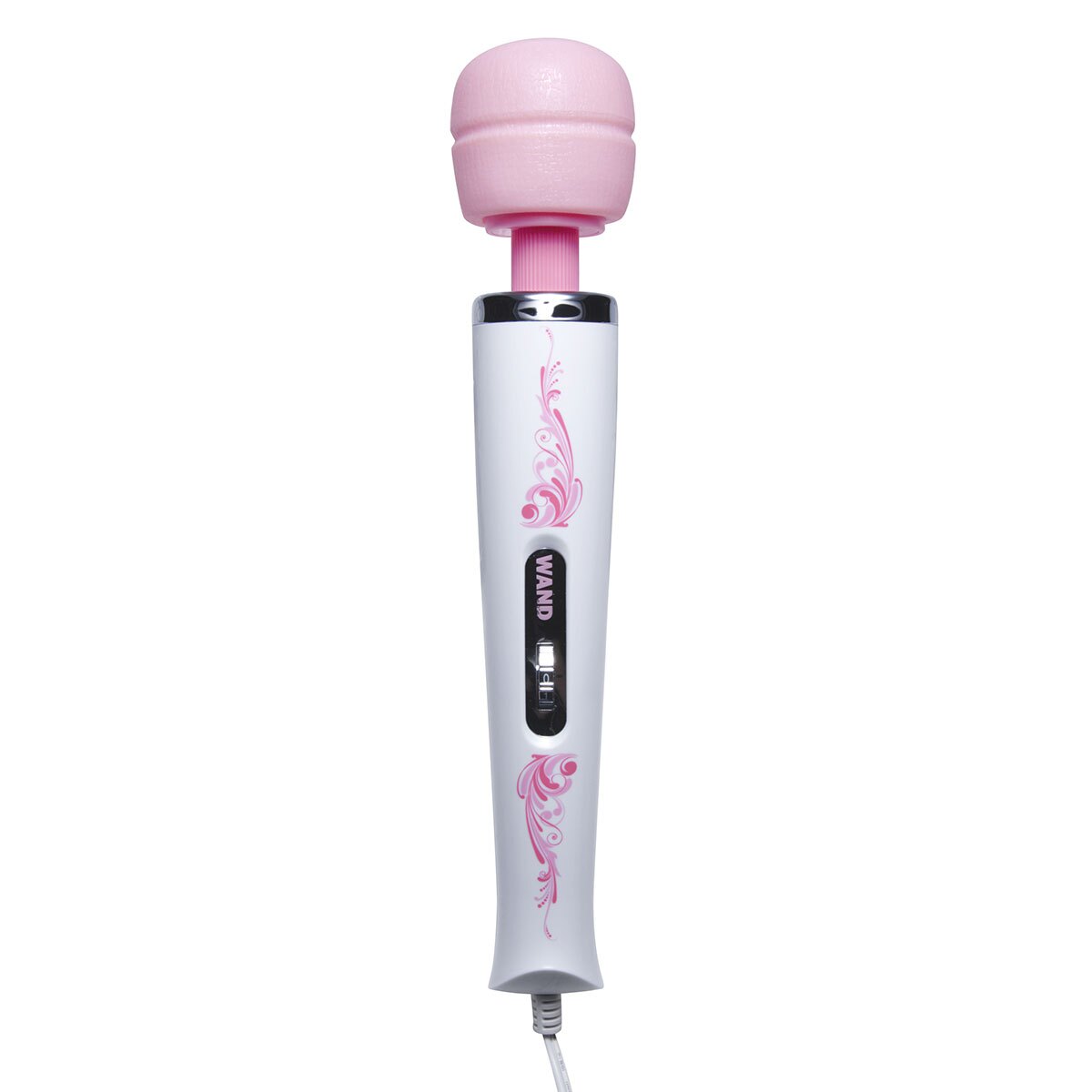 Pink XR Brands vibrator Essentials 7-Speed Corded shown in hand for scale