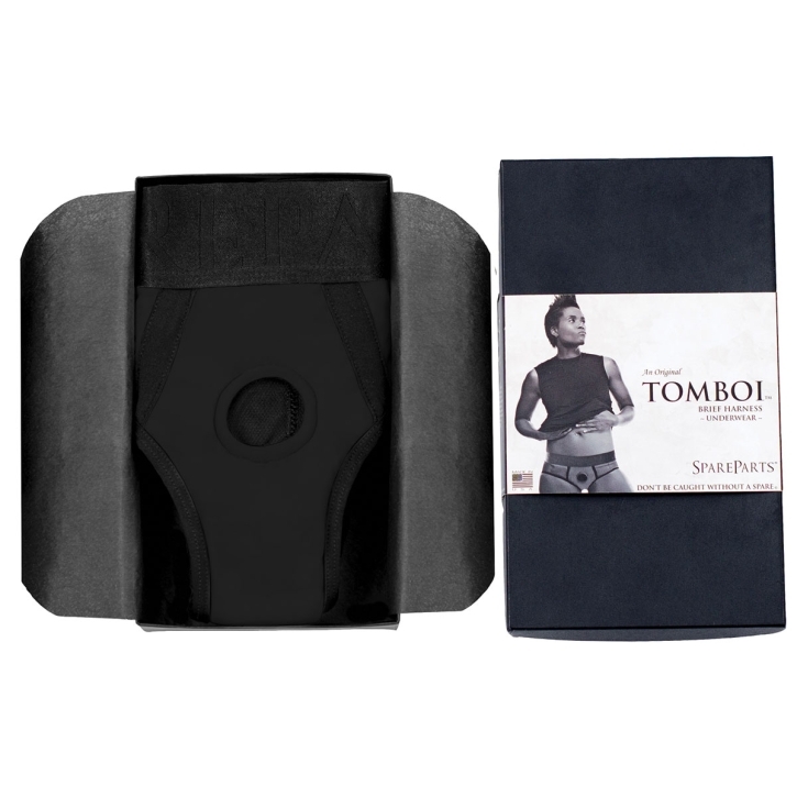 Best SpareParts Tomboi Harness Black/Black Nylon - XXS dildo panties made by SpareParts HardWear on sale at herVibrators.com