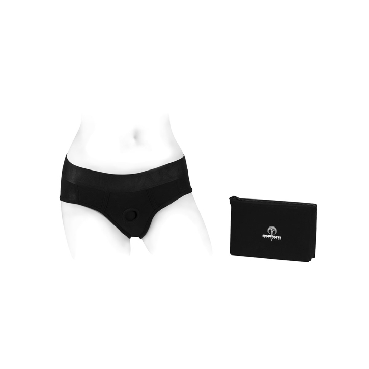 Best SpareParts Tomboi Rayon Brief Harness Black Size 2XL dildo panties made by SpareParts HardWear on sale at herVibrators.com
