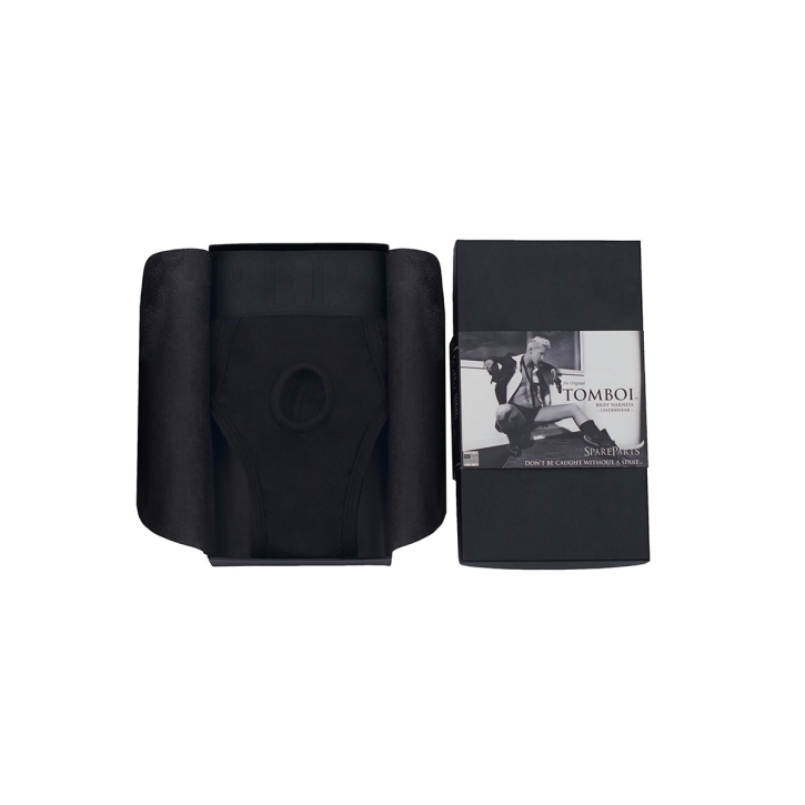 Best SpareParts Tomboi Rayon Brief Harness Black Size L dildo panties made by SpareParts HardWear on sale at herVibrators.com