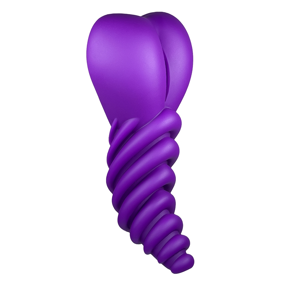 Purple Banana Pants vibrator Luvgrind shown in hand for scale