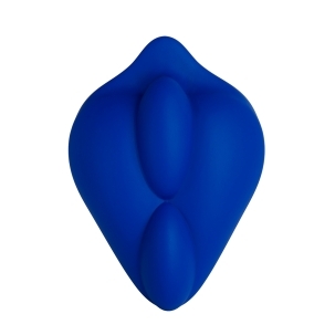 Midnight Blue Banana Pants vibrator BumpHer by shown in hand for scale