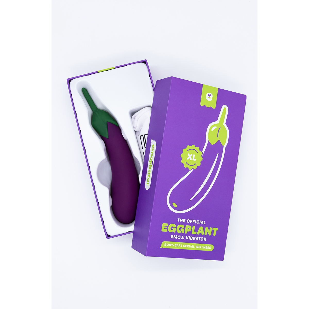 Angled view of the  Emojibator vibrator designed for intimate use