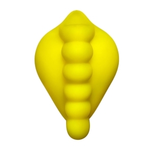 Yellow Banana Pants vibrator Honeybunch by Sunshine shown in hand for scale