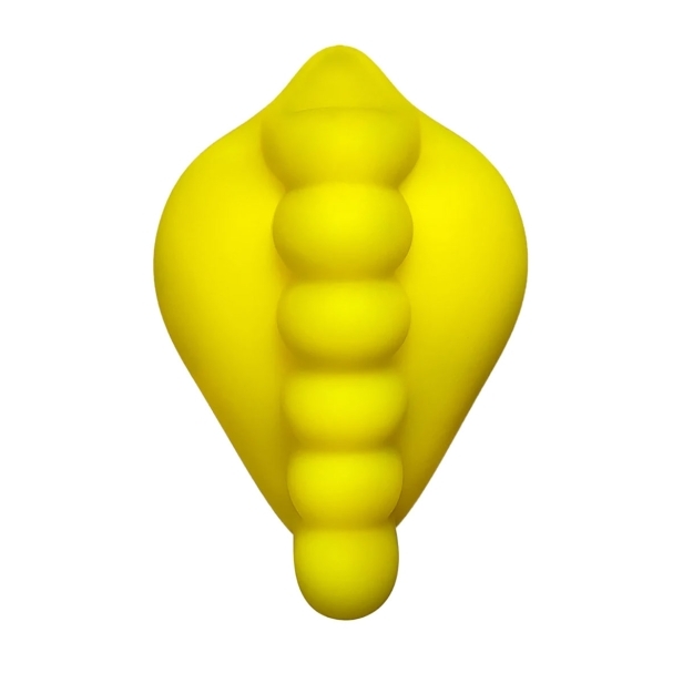 Yellow Banana Pants vibrator Honeybunch by Sunshine shown in hand for scale